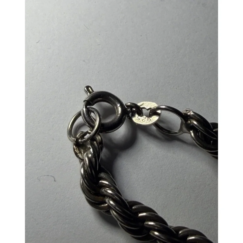 925 Sterling Silver Rope Chain Necklace 29.21g Heavy Twisted Link Mens Jewelry